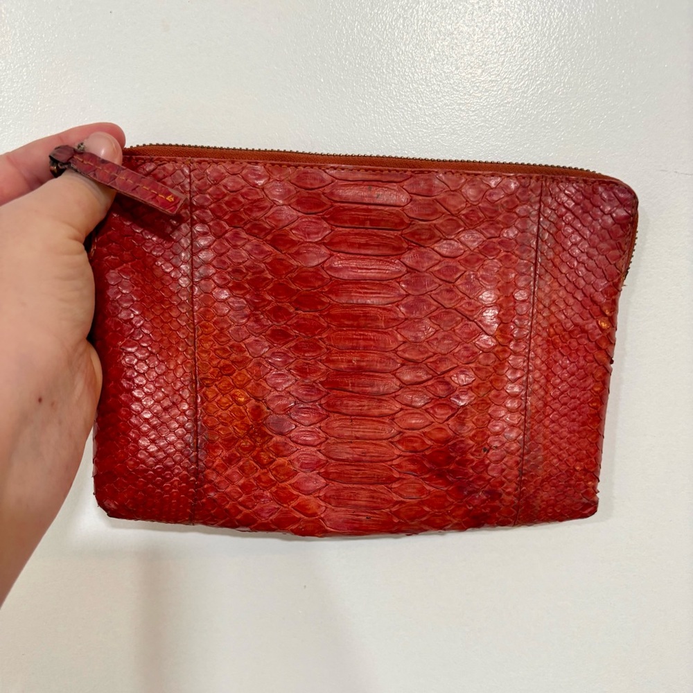 Johnny Ramli Designer Red Snakeskin Zip Bag/Clutch - Picture 10 of 16